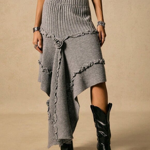 Dark Grey Casual Womens rose detailed knit skirt - Picture 8 of 8